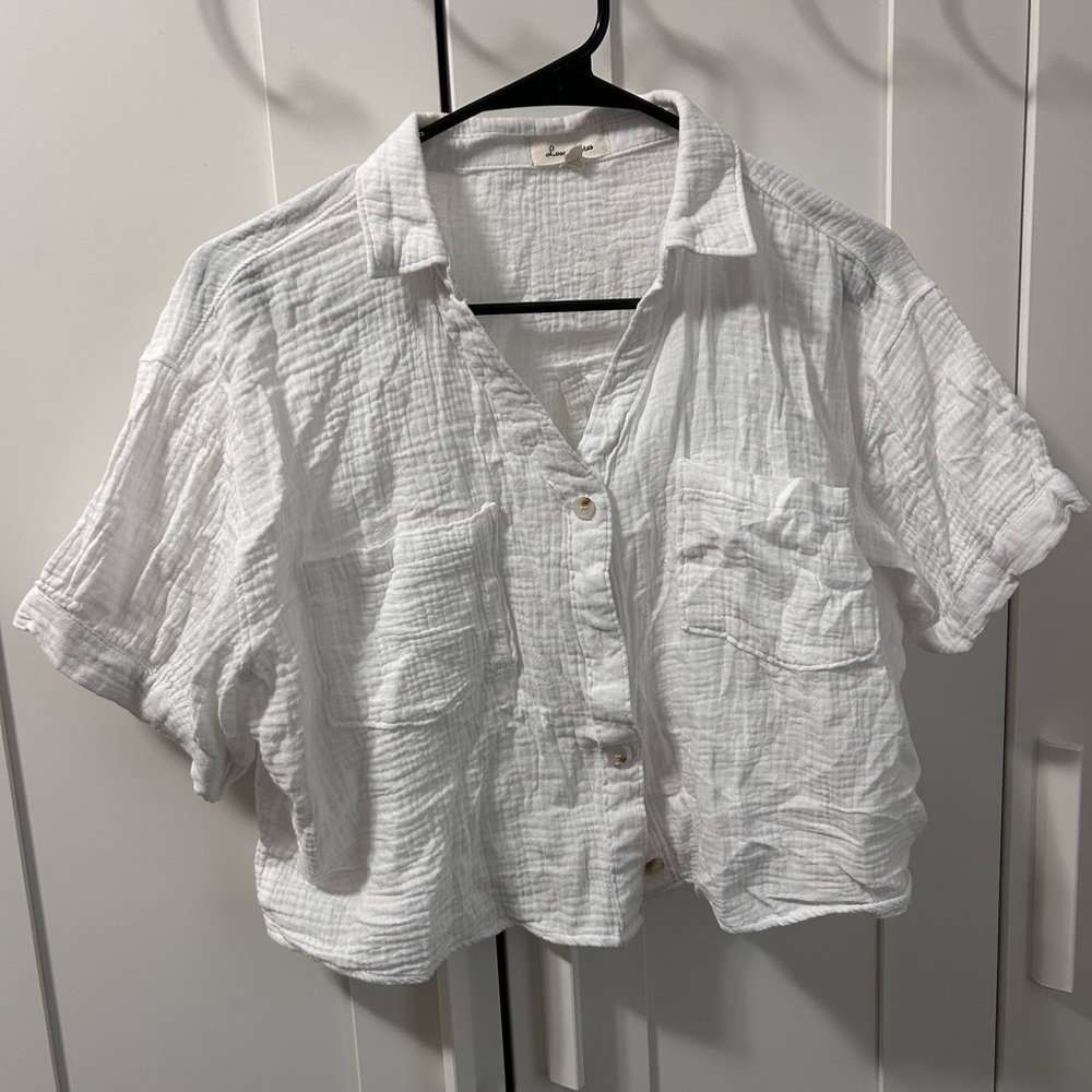Love Notes White Textured Gauze Button-Down Boho Shirt